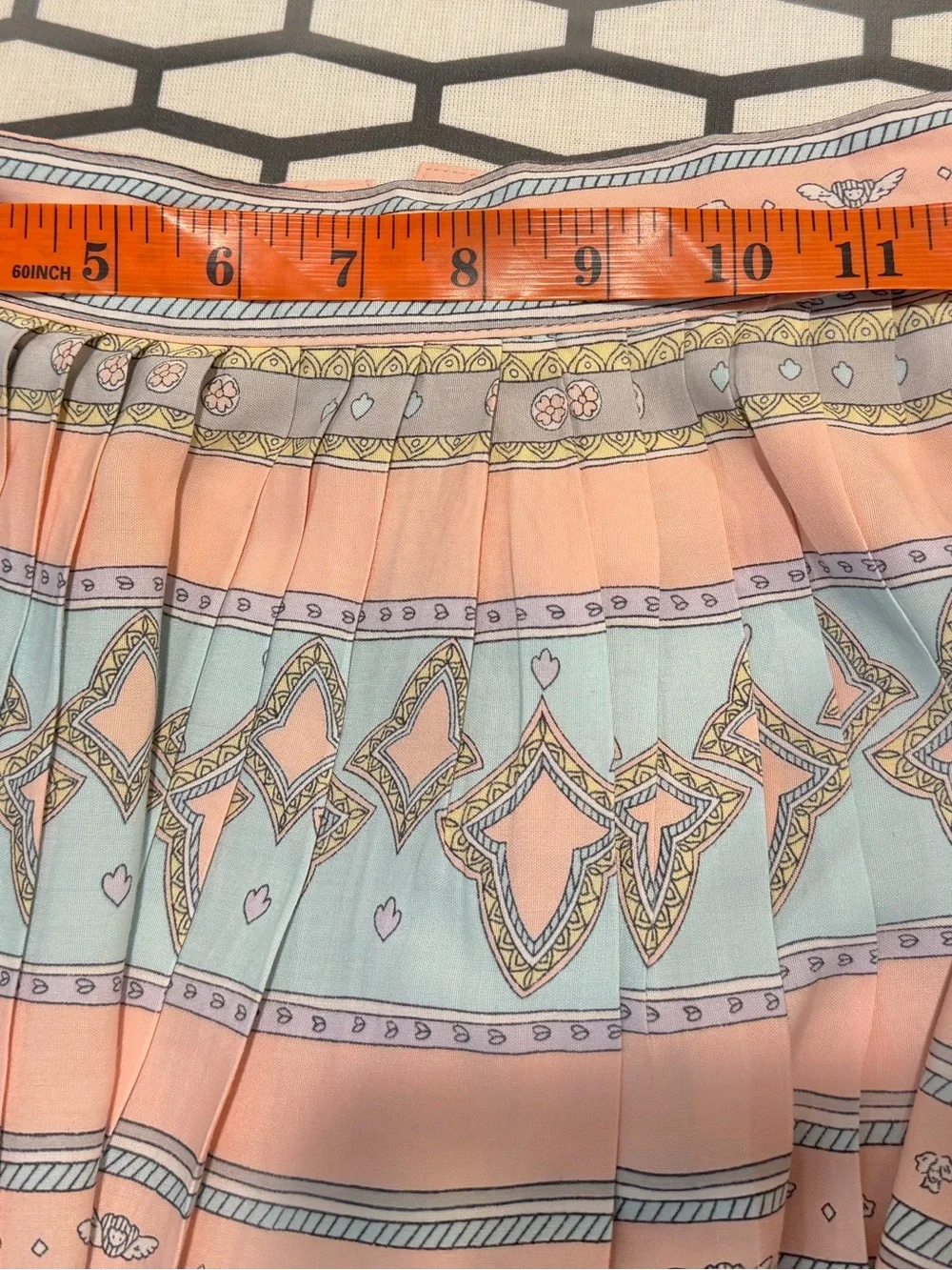 Vintage Chaus Cottage core Peach,  Geometric Printed Maxi Skirt